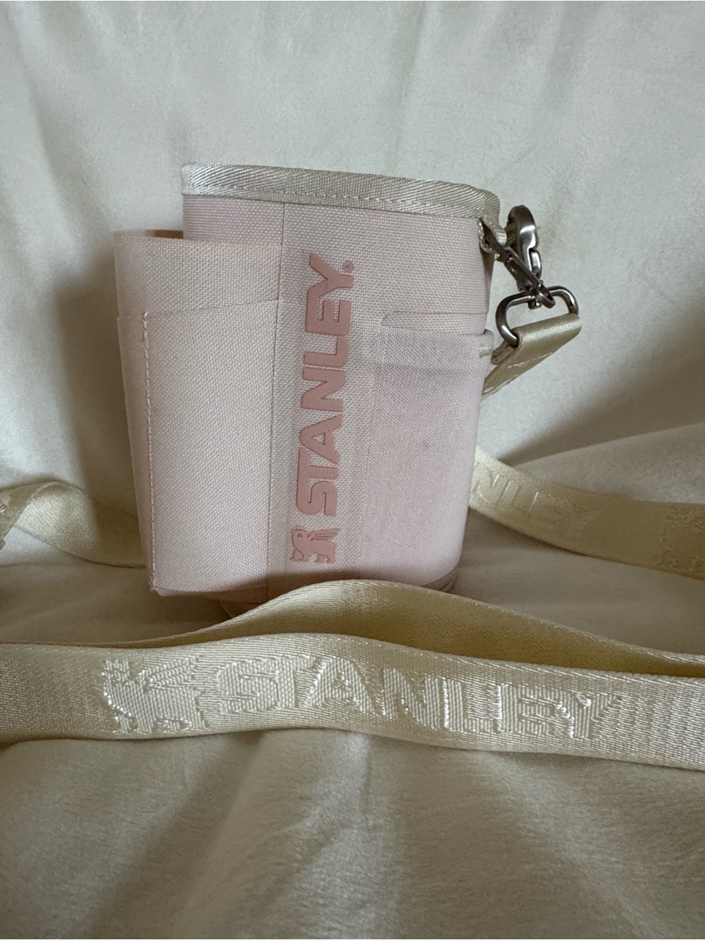 Stanley Light Pink Bottle Carrier with Cream Trim